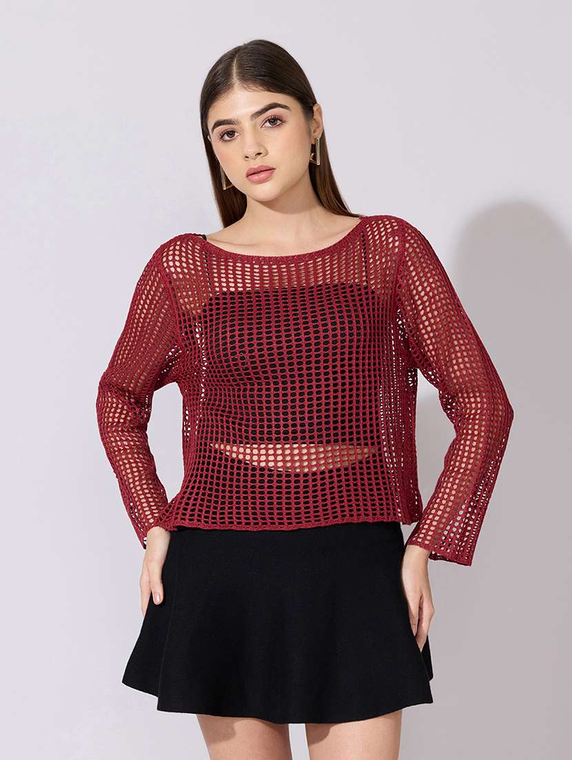 women self designed long sleeve crop top with slip - 22381048 -  Standard Image - 2