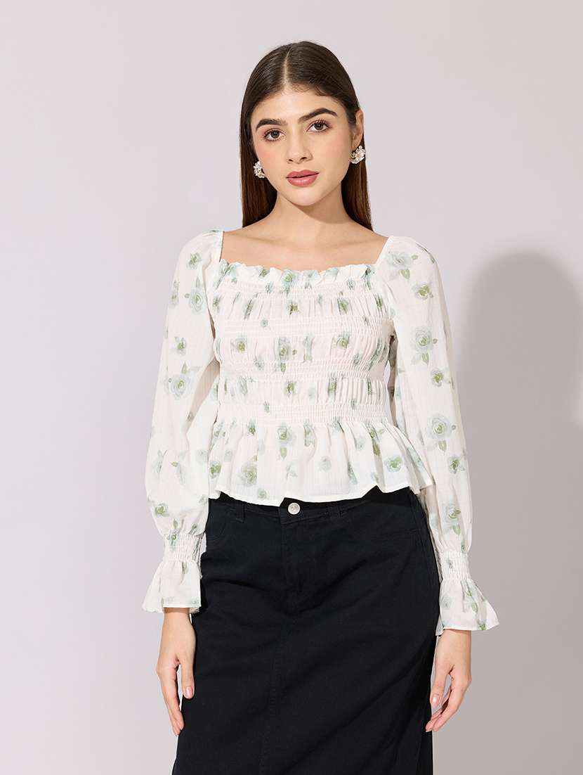 women printed puff sleeve peplum top - 22381049 -  Standard Image - 2