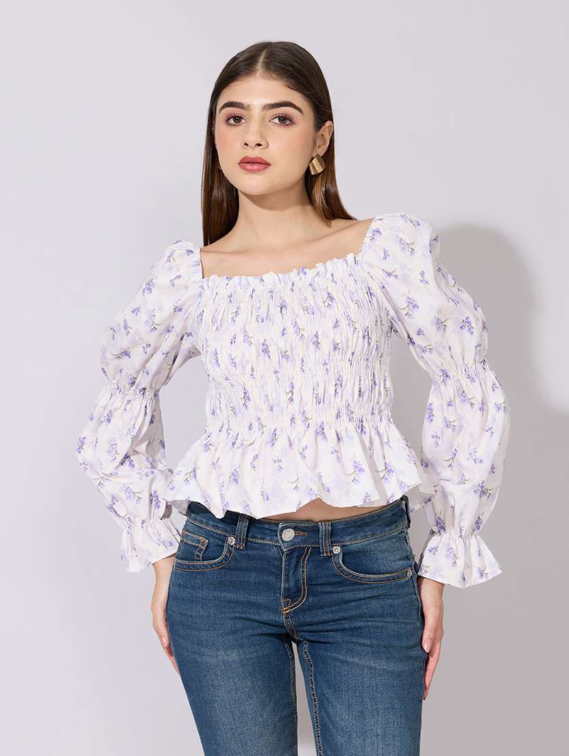 women printed puff sleeve peplum top - 22381052 -  Standard Image - 2