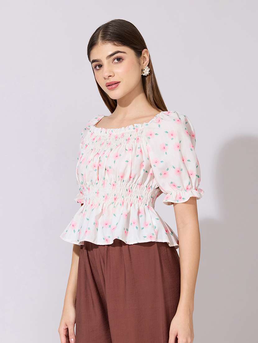 women printed puff sleeve peplum top - 22381053 -  Standard Image - 2