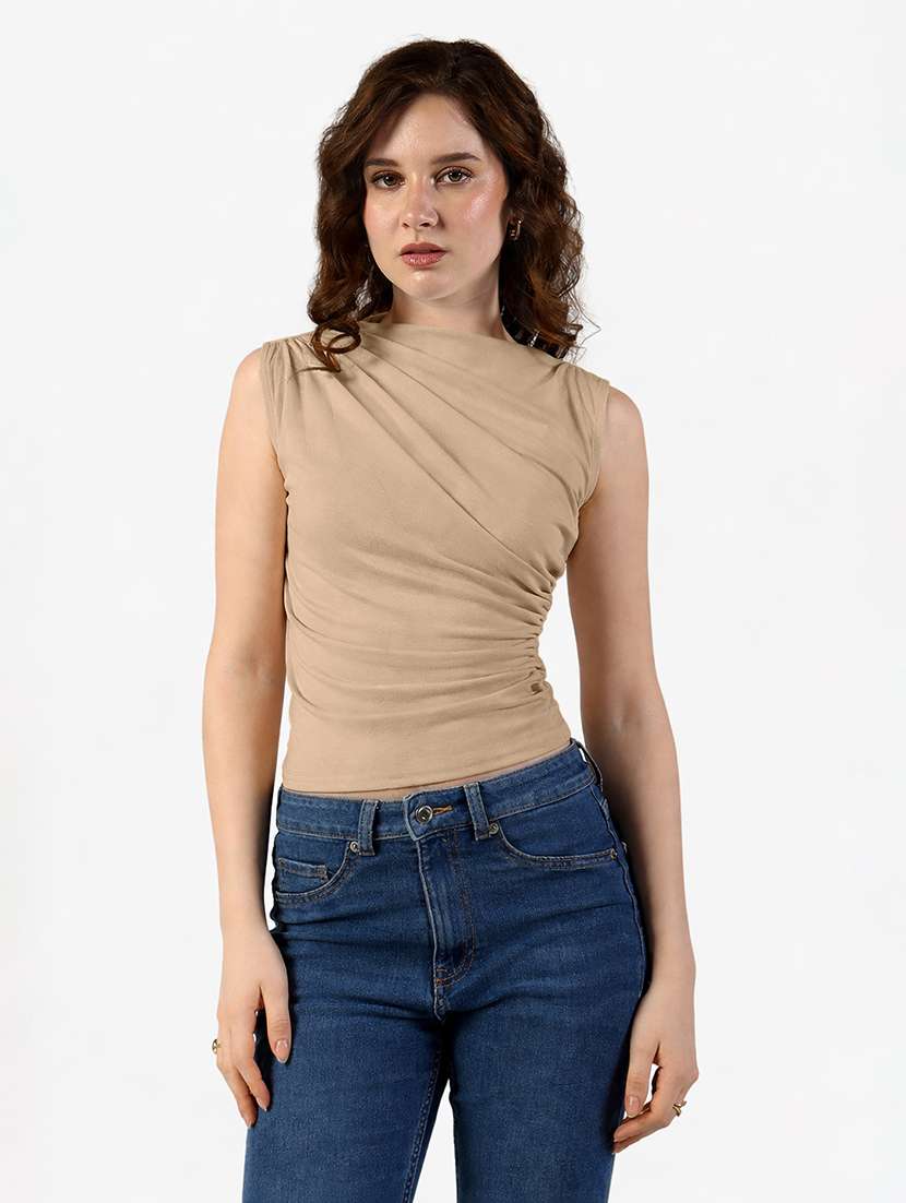Women Solid Sleeveless Ruched Top - 22381055 -  Standard Image - 2