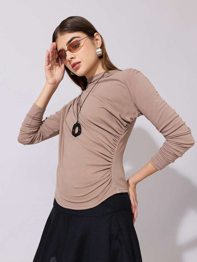 women solid long sleeve ruched top - 22381056 -  Standard Image - 2