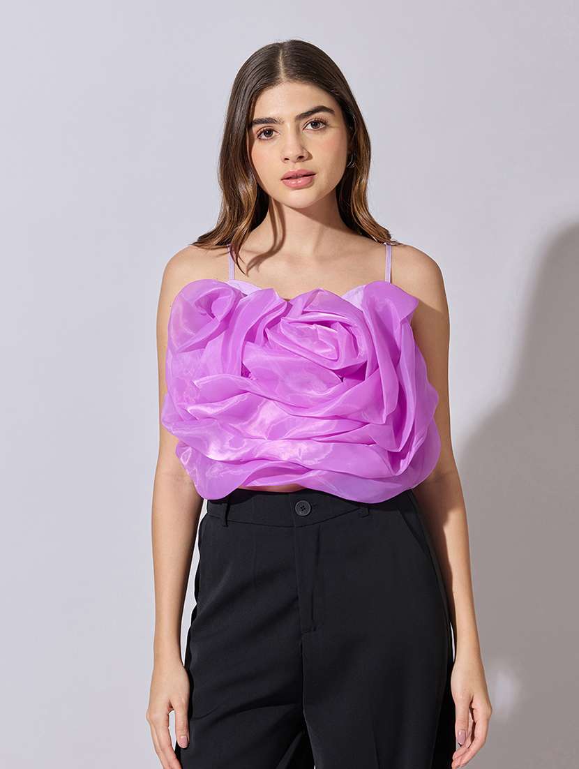 women solid starpless ruffle crop top - 22381063 -  Standard Image - 2
