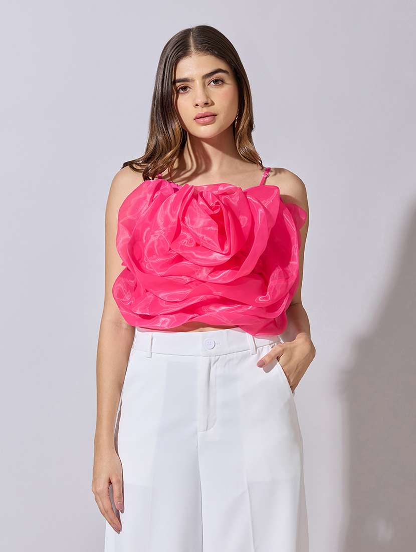 women solid starpless ruffle crop top - 22381064 -  Standard Image - 2