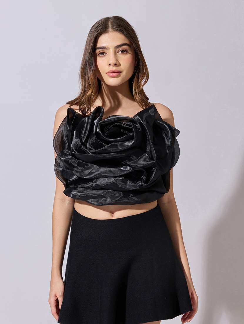 women solid starpless ruffle crop top - 22381065 -  Standard Image - 2