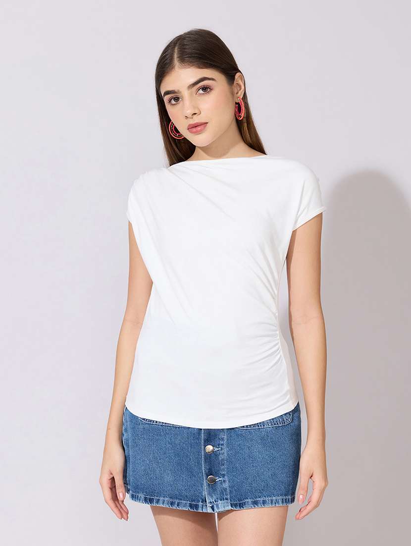 women solid cap sleeve straight top - 22381069 -  Standard Image - 2