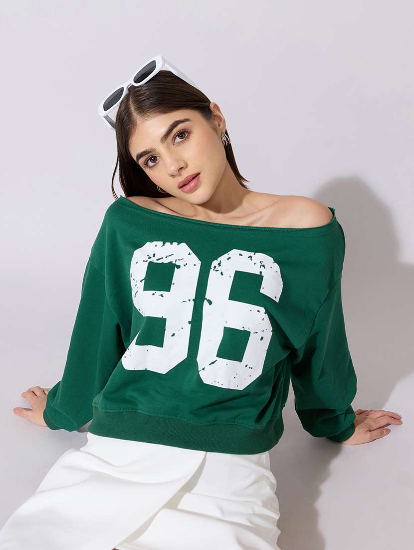 women printed off shoulder long slevee top