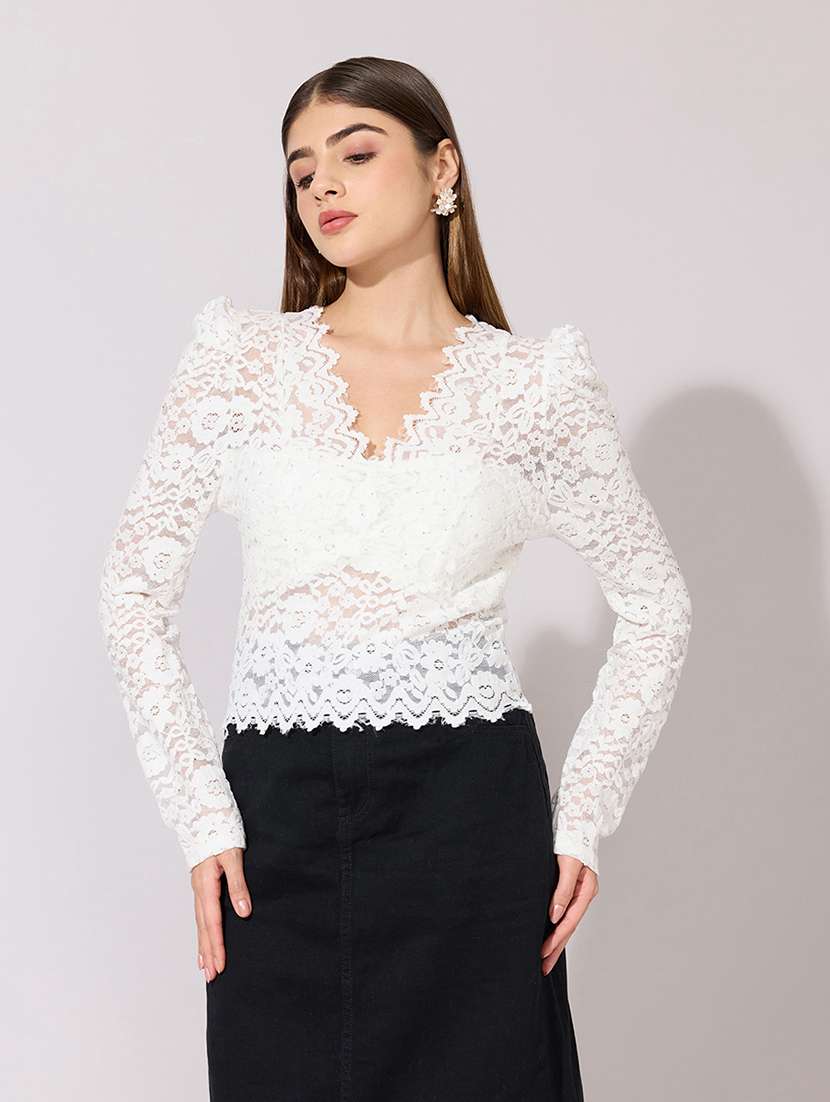 women self designed long sleeve lace top - 22381080 -  Standard Image - 2