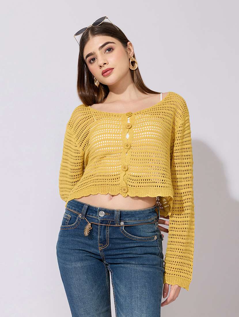 women solid long sleeve crop top with slip - 22381081 -  Standard Image - 2