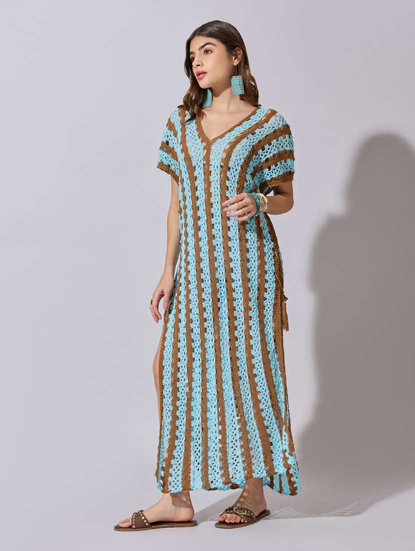 women crochet longline sheer top with fringe hem - 22381086 -  Standard Image - 2