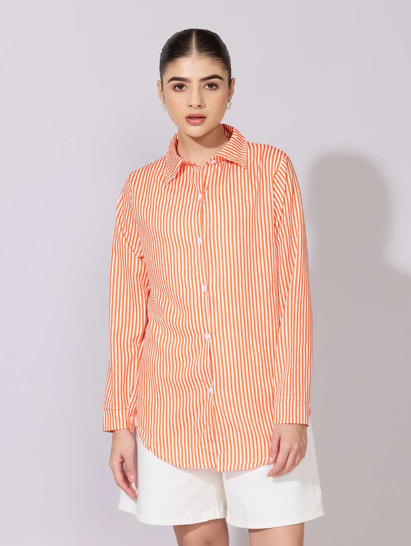 women striped collared long sleeve shirt - 22381097 -  Standard Image - 2