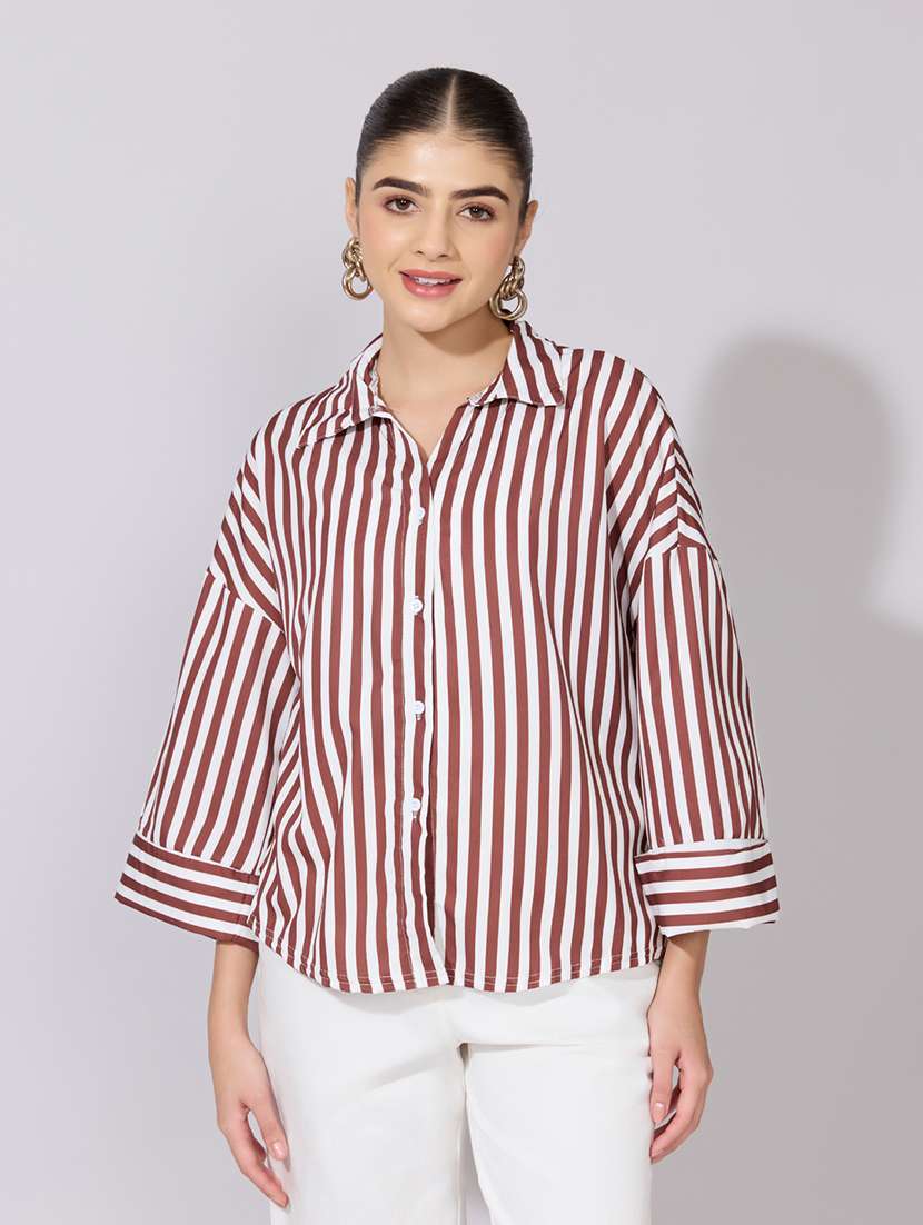 women striped collared long sleeve shirt - 22381098 -  Standard Image - 2