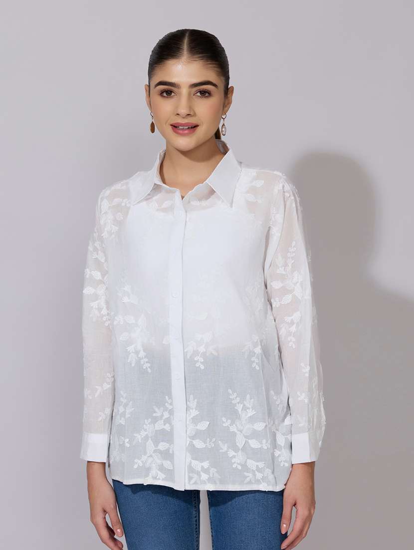 women embroidered collared long sleeve shirt - 22381103 -  Standard Image - 2