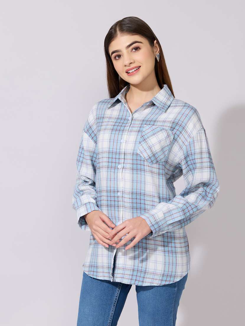 women checkered collared long sleeve shirt - 22381104 -  Standard Image - 2