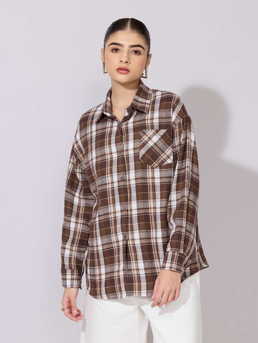 women checkered collared long sleeve shirt - 22381105 -  Standard Image - 2
