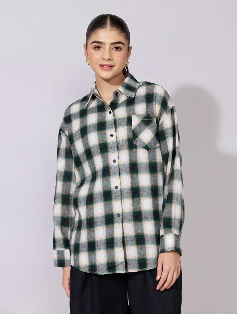 women checkered collared long sleeve shirt - 22381106 -  Standard Image - 2