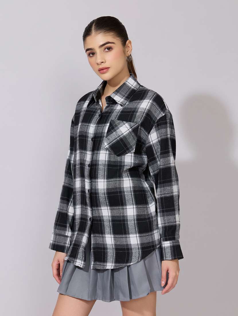 women checkered collared long sleeve shirt - 22381107 -  Standard Image - 2