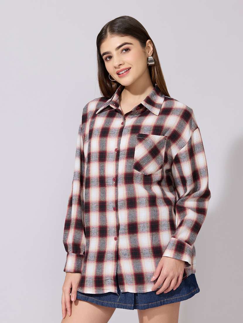 women checkered collared long sleeve shirt