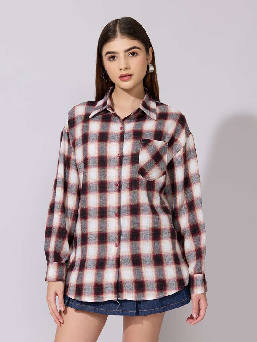 women checkered collared long sleeve shirt - 22381108 -  Standard Image - 2
