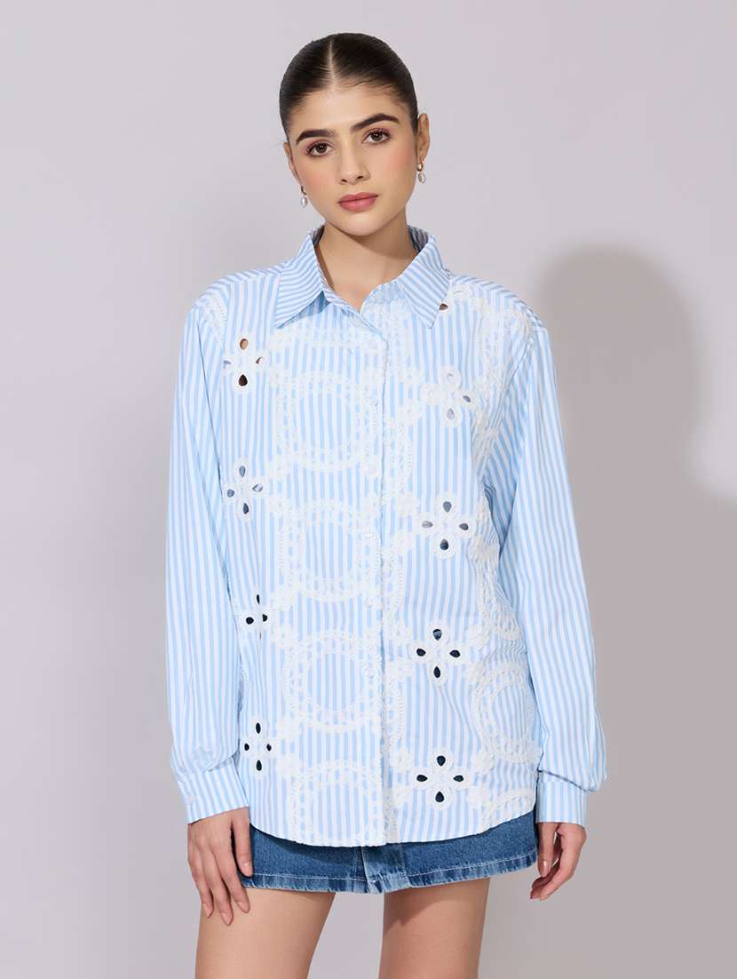 women embroidered collared long sleeve sheer shirt - 22381121 -  Standard Image - 2