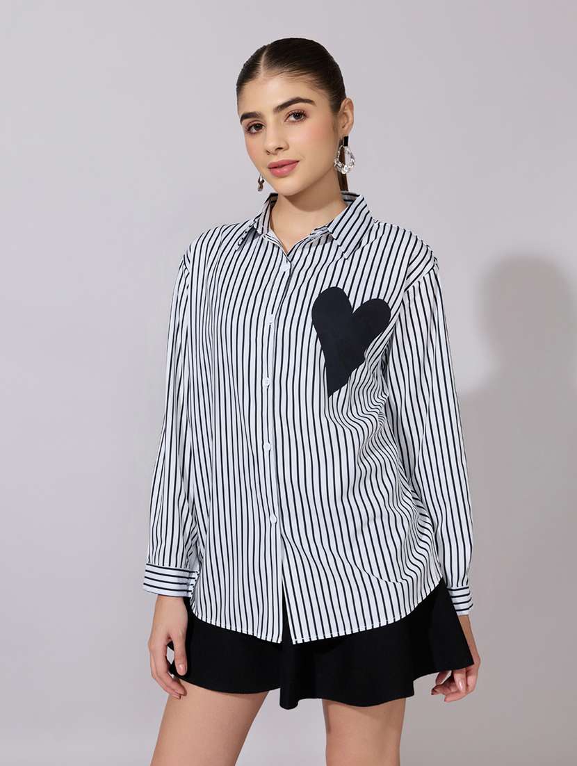 women striped collared long sleeve shirt - 22381122 -  Standard Image - 2
