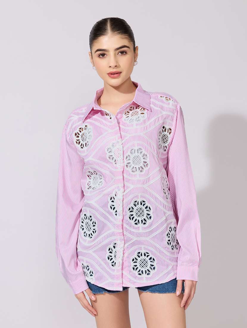 women embroidered collared long sleeve shirt - 22381125 -  Standard Image - 2