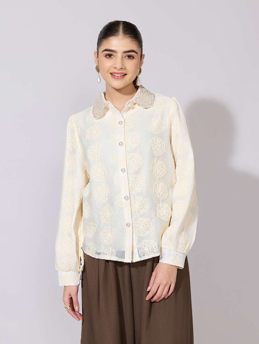 women embroidered collared long sleeve shirt - 22381126 -  Standard Image - 2