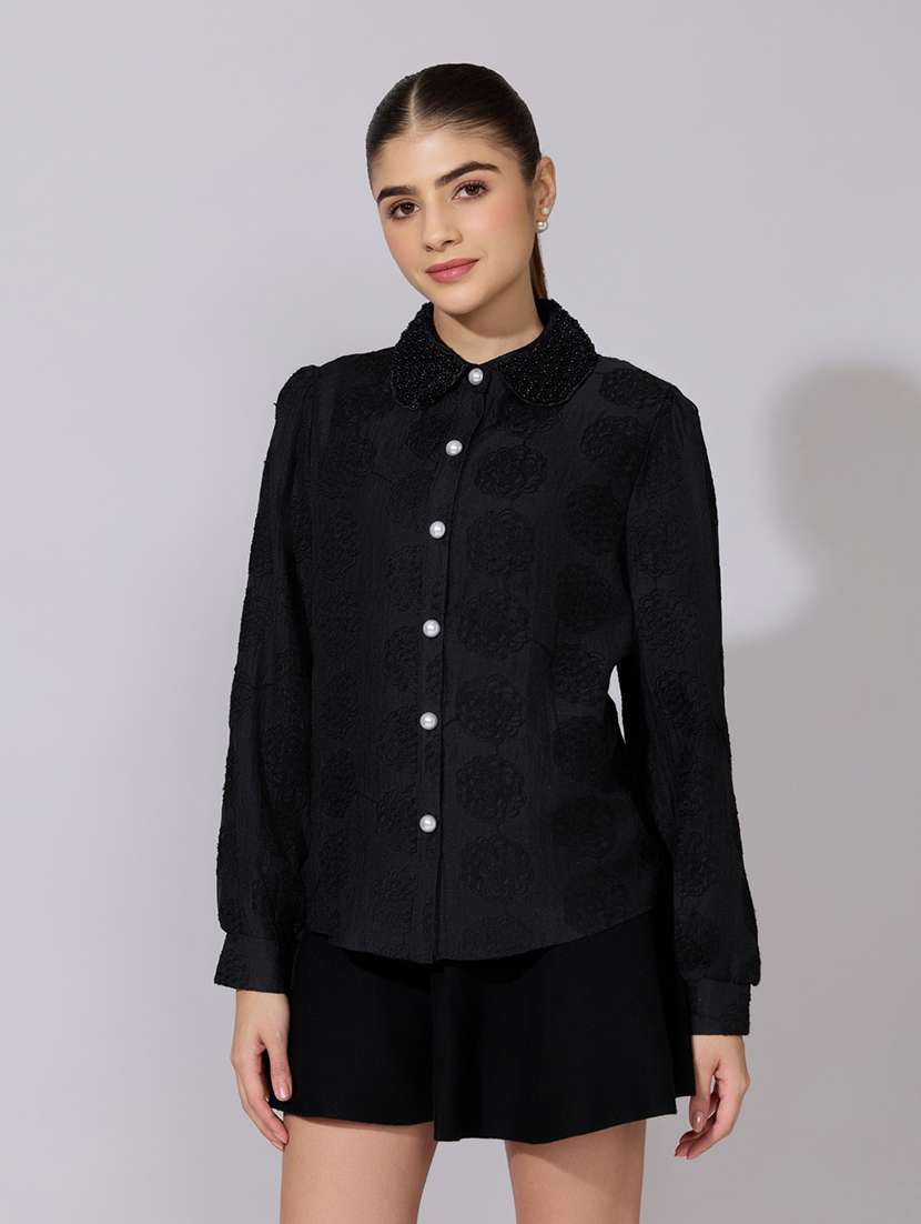 women embroidered collared long sleeve shirt - 22381127 -  Standard Image - 2