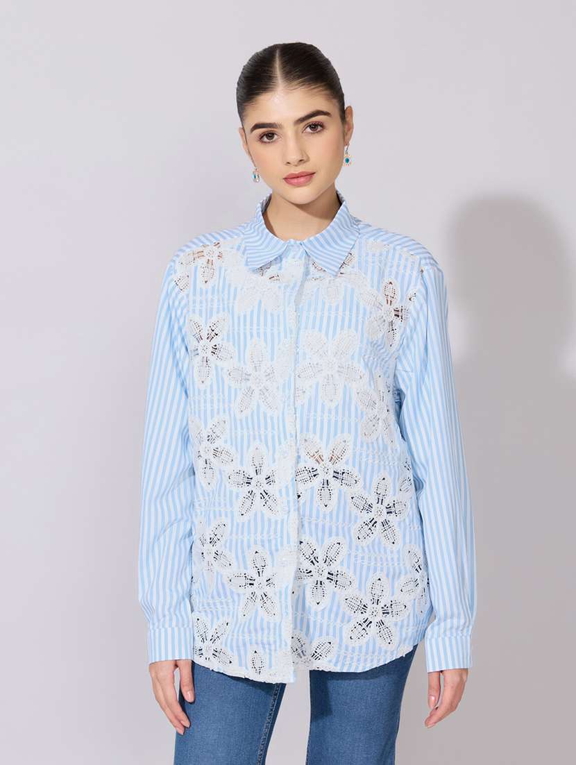 women embroidered collared long sleeve shirt - 22381131 -  Standard Image - 2