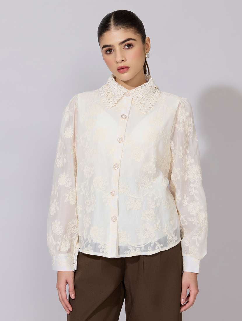 women embroidered collared long sleeve shirt - 22381133 -  Standard Image - 2