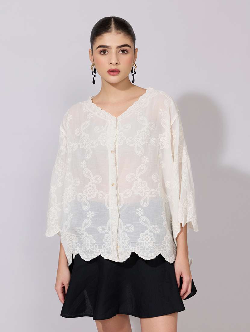 women embroidered collared long sleeve shirt - 22381138 -  Standard Image - 2