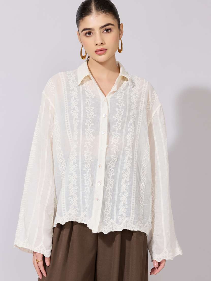 women embroidered collared long sleeve shirt - 22381140 -  Standard Image - 2
