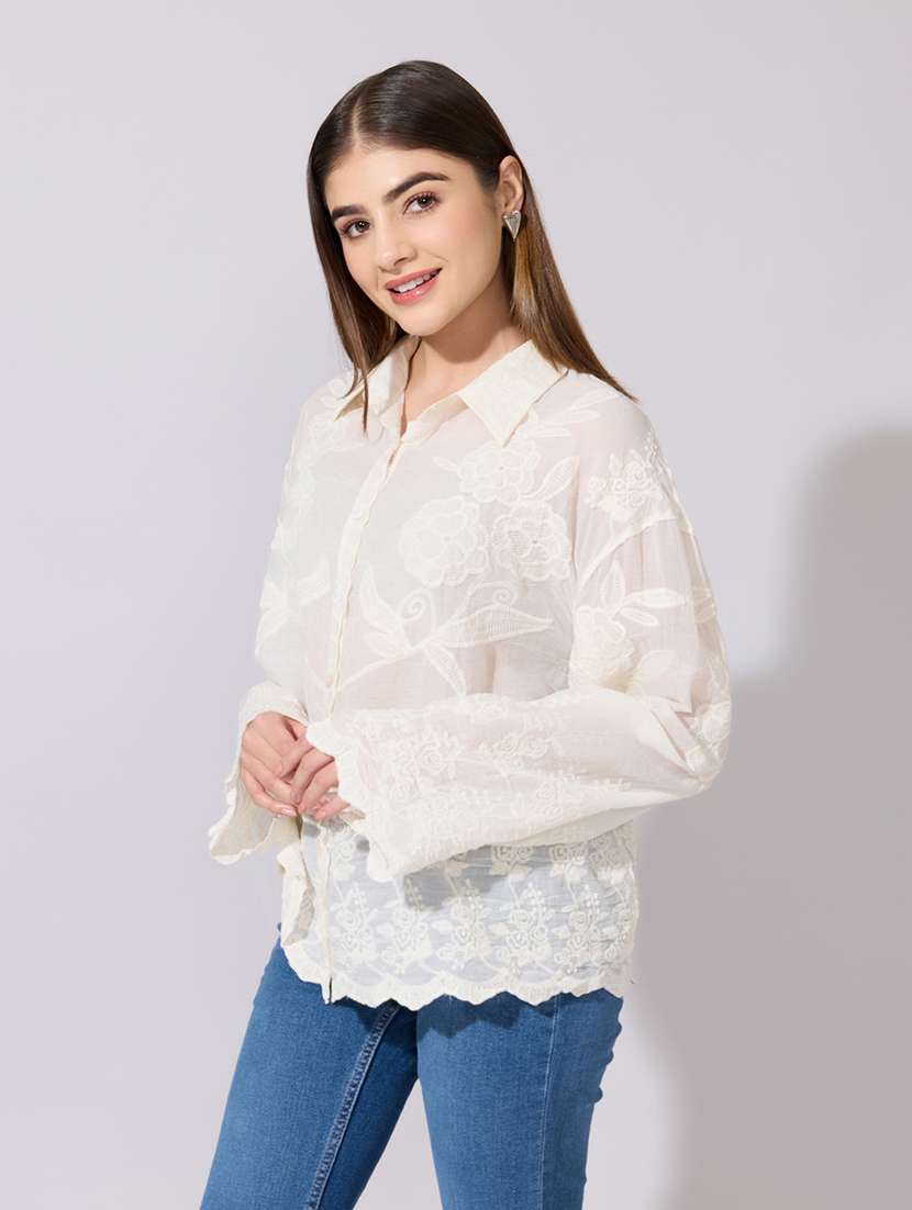 women embroidered collared long sleeve shirt - 22381141 -  Standard Image - 2