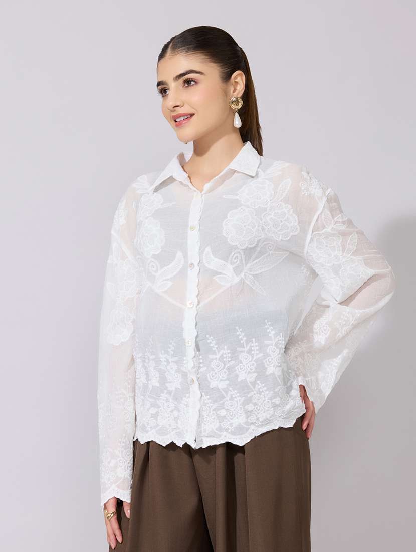women embroidered collared long sleeve shirt - 22381142 -  Standard Image - 2
