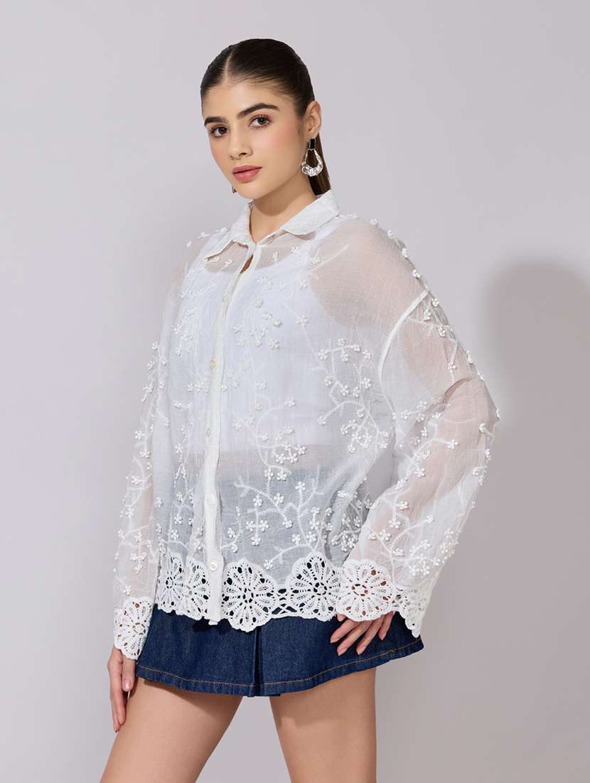women embroidered collared long sleeve shirt - 22381146 -  Standard Image - 2