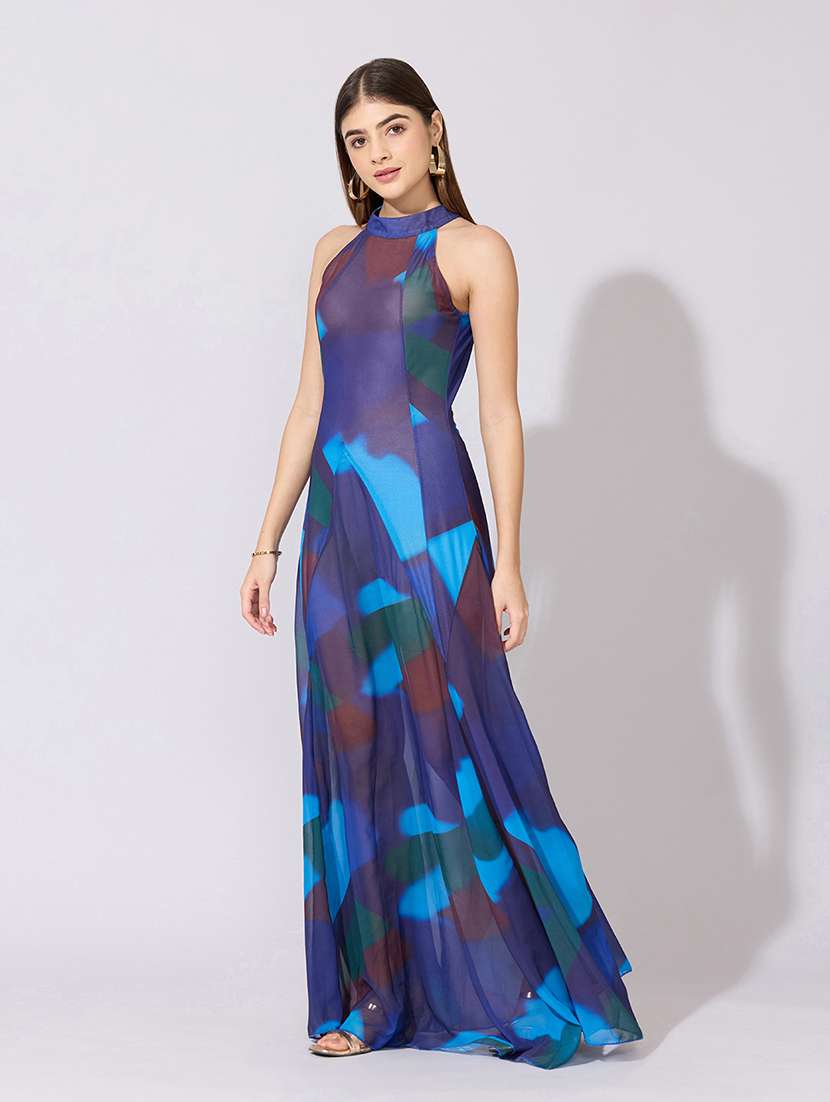 women printed halter neck fit & flare dress - 22381150 -  Standard Image - 2