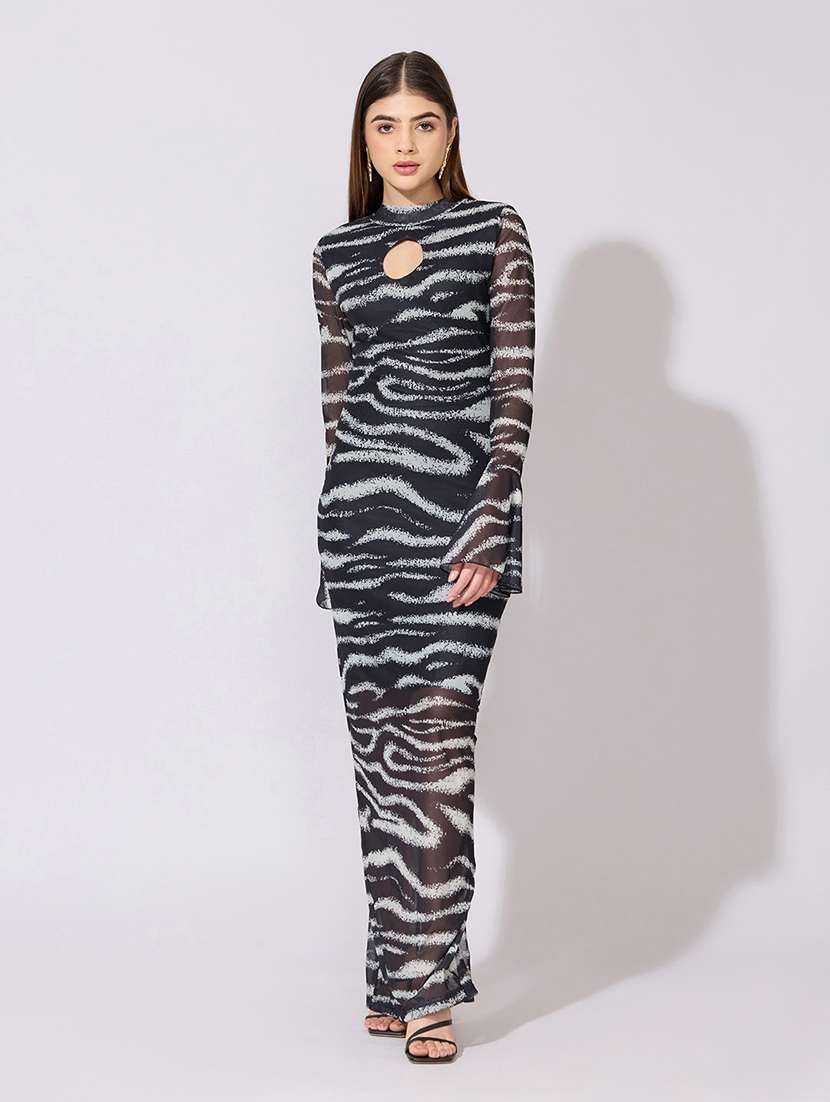 women printed bell sleeve sheer bodycon dress - 22381152 -  Standard Image - 2