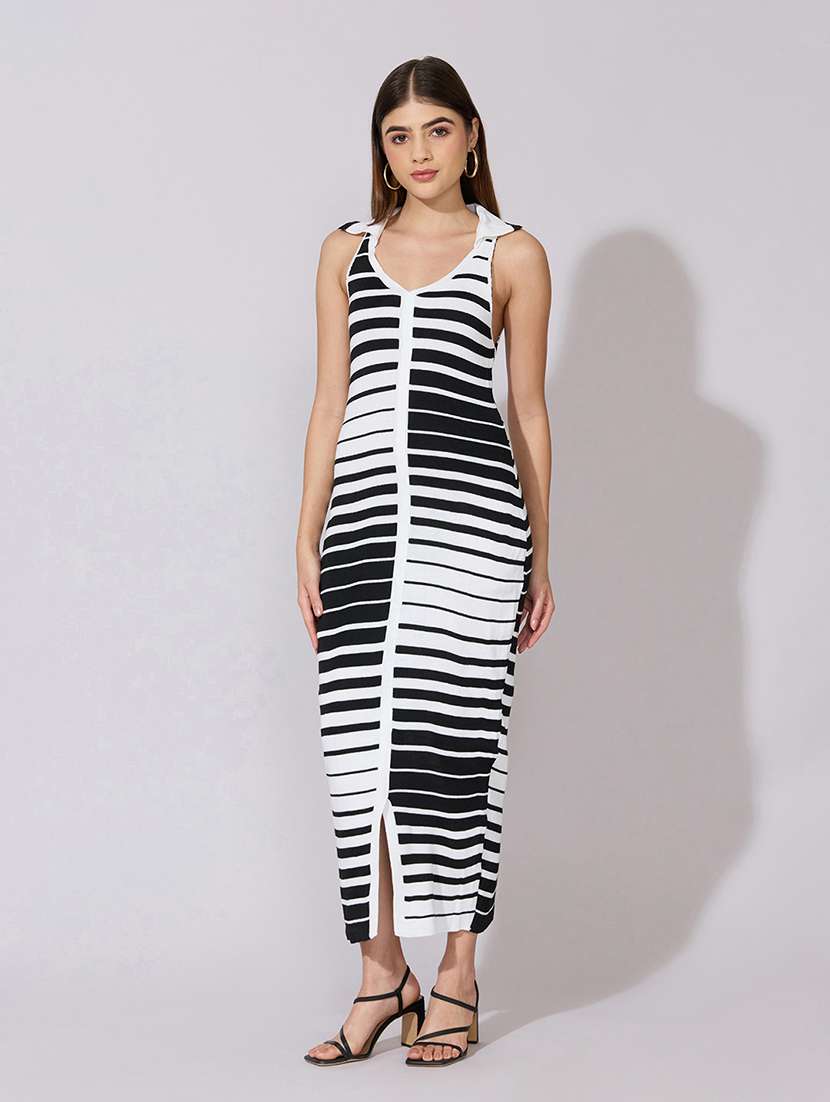 women striped collared sleeveless bodycon dress - 22381159 -  Standard Image - 2
