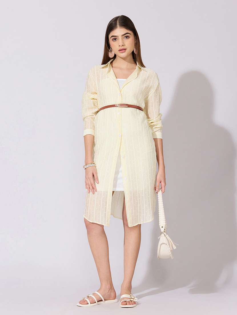 women striped collared sheer shirt dress - 22381165 -  Standard Image - 2