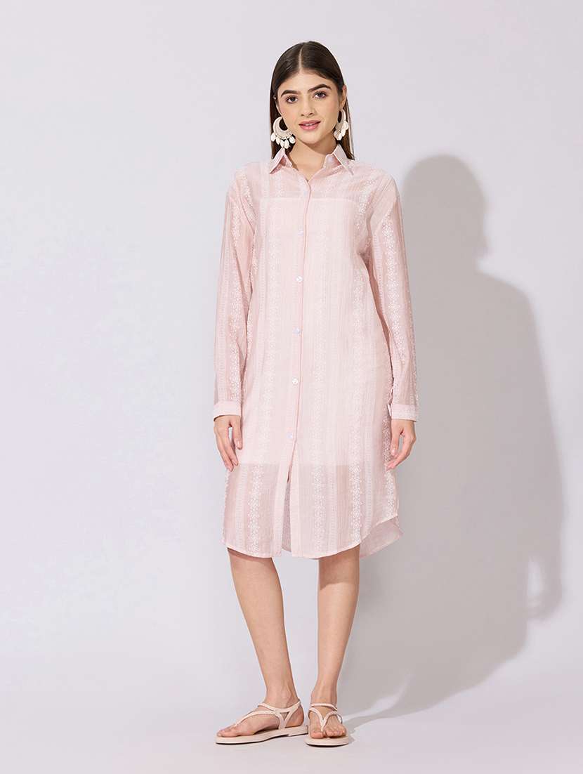 women striped collared sheer shirt dress - 22381167 -  Standard Image - 2