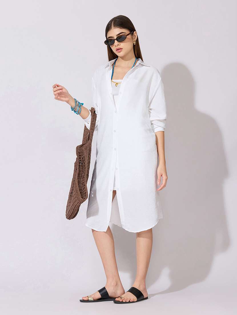 women solid collared long sleeve shirt dress