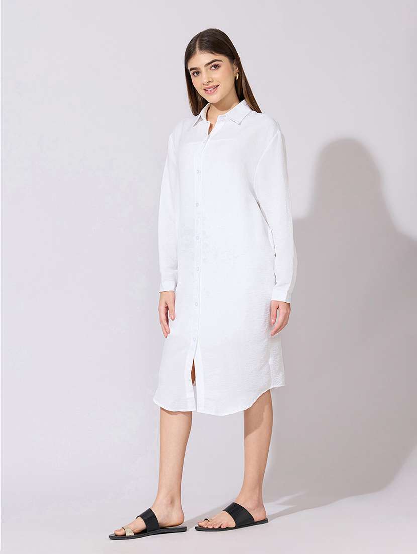 women solid collared long sleeve shirt dress - 22381169 -  Standard Image - 2
