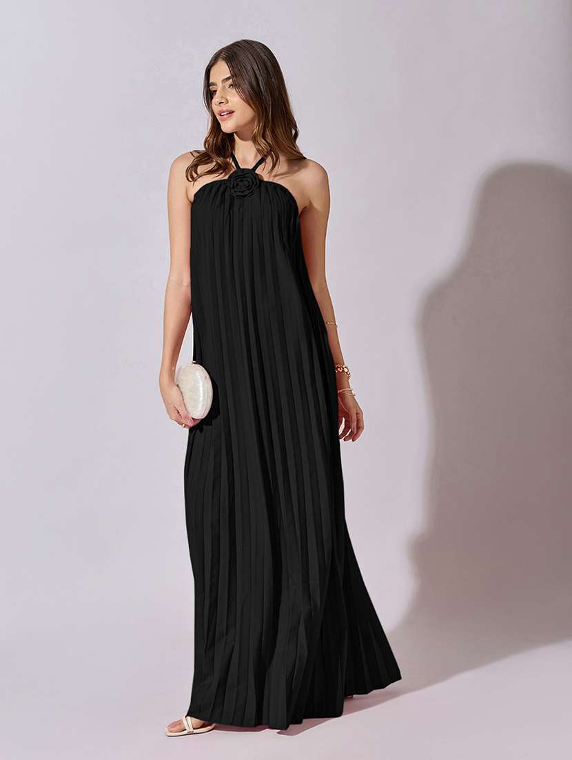 women solid halter neck backless dress - 22381186 -  Standard Image - 2