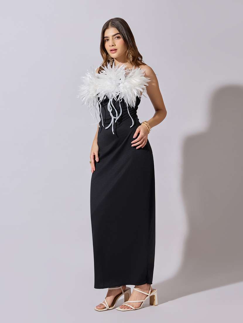 women solid strapless maxi bodycon dress