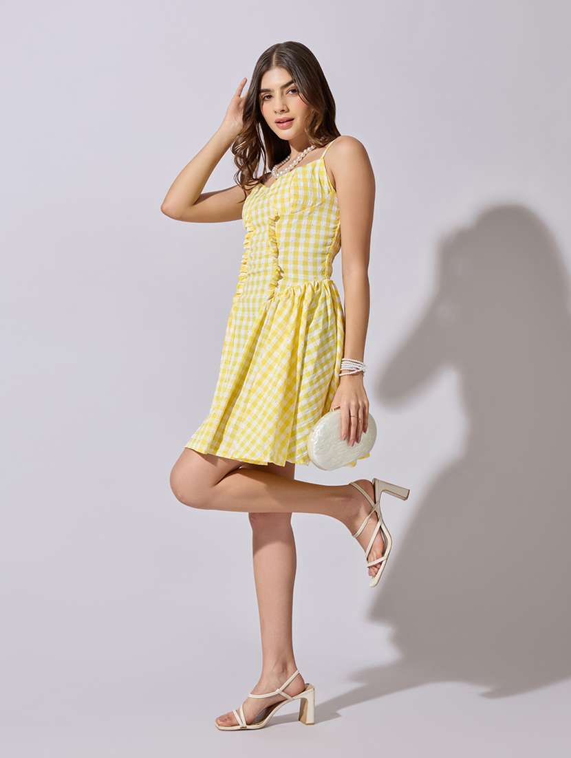 women checkered shoulder strap fit & flare dress - 22381198 -  Standard Image - 2