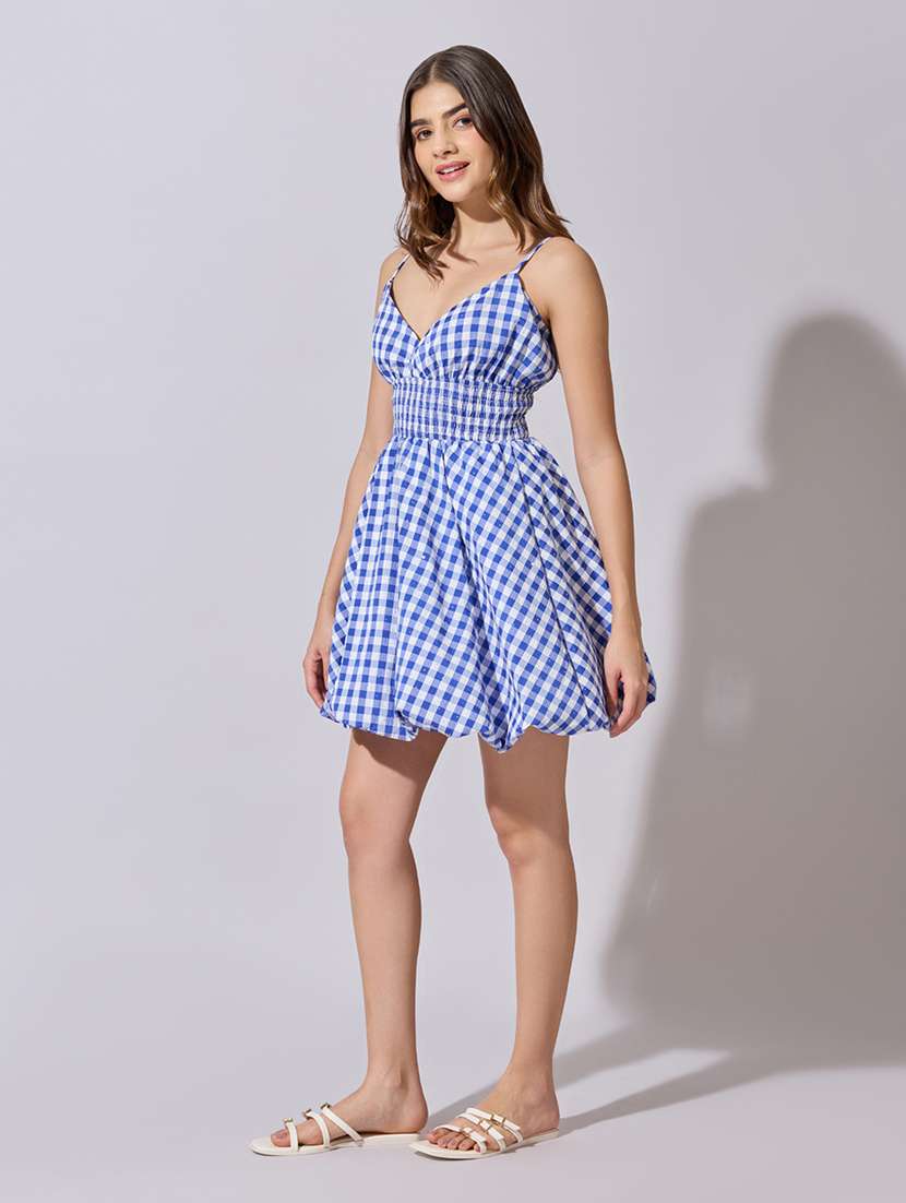 women checkered shoulder strap ballon dress - 22381200 -  Standard Image - 2