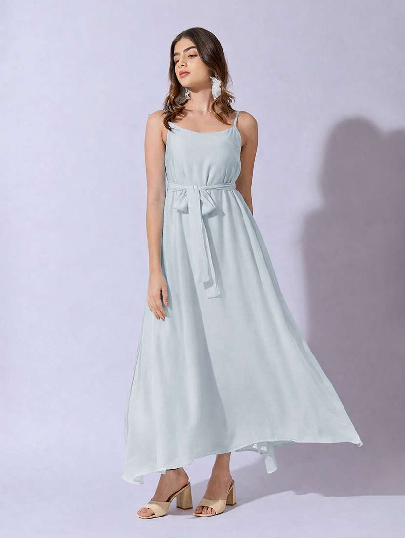 women solid shoulder strap fit & flare dress - 22381217 -  Standard Image - 2