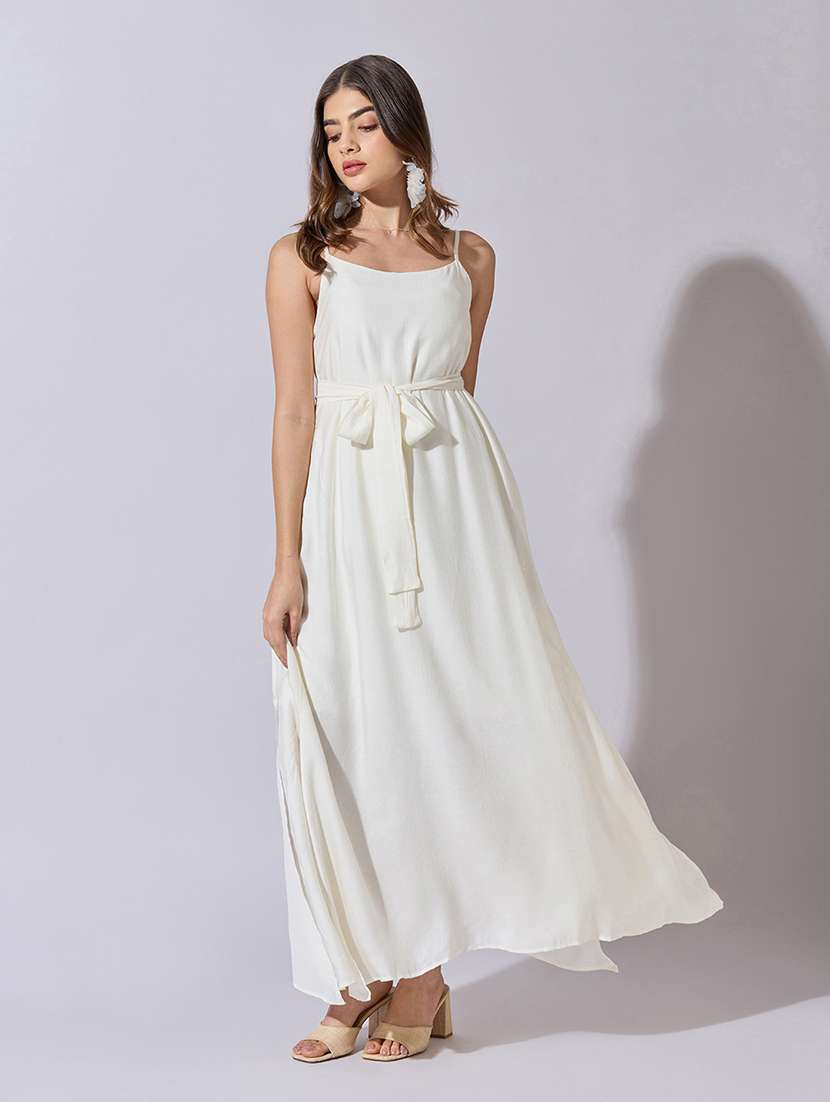 women solid shoulder strap fit & flare dress - 22381218 -  Standard Image - 2