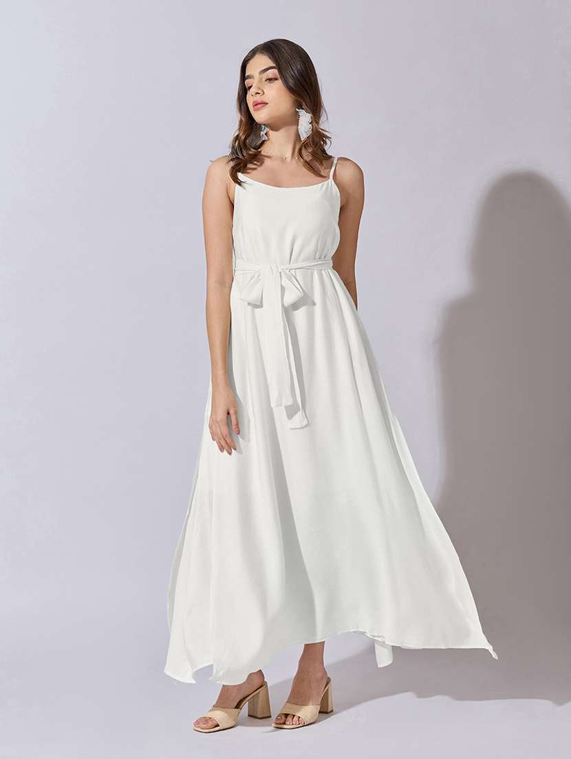 women solid shoulder strap fit & flare dress - 22381219 -  Standard Image - 2