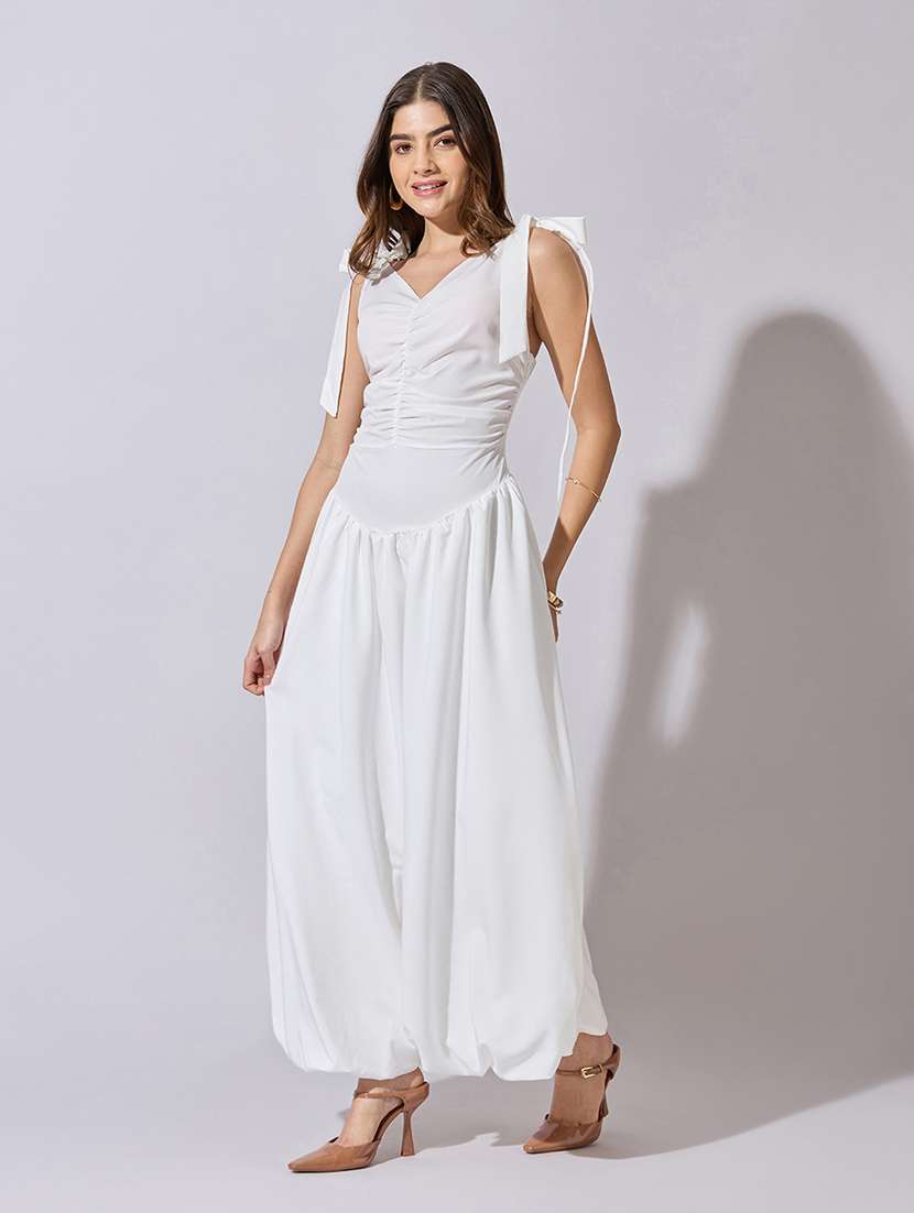 women solid sleeveless ballon dress